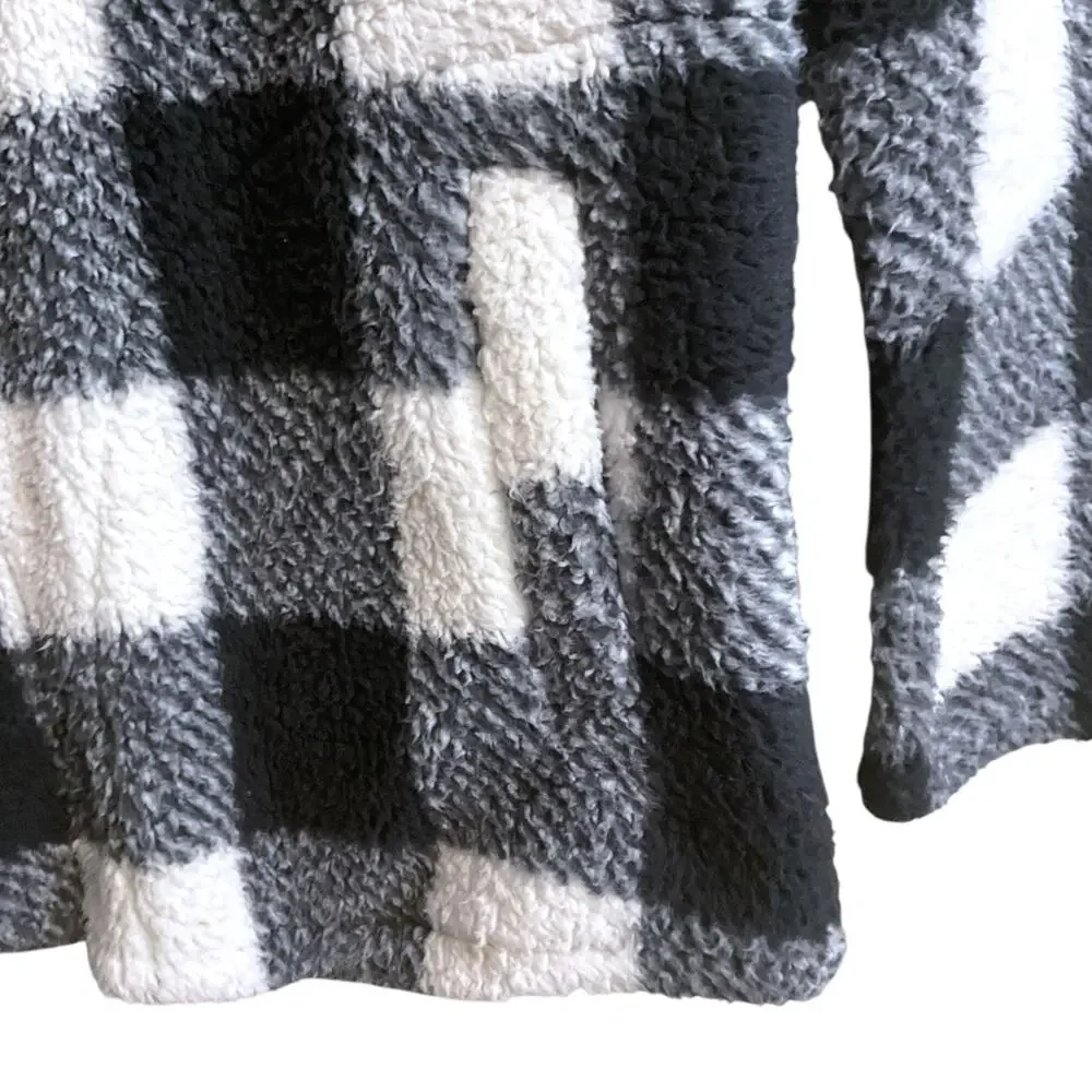 Victory Outfitters 1/4 Zip Black White Buffalo Plaid Fleece Pullover Top Size‎ M